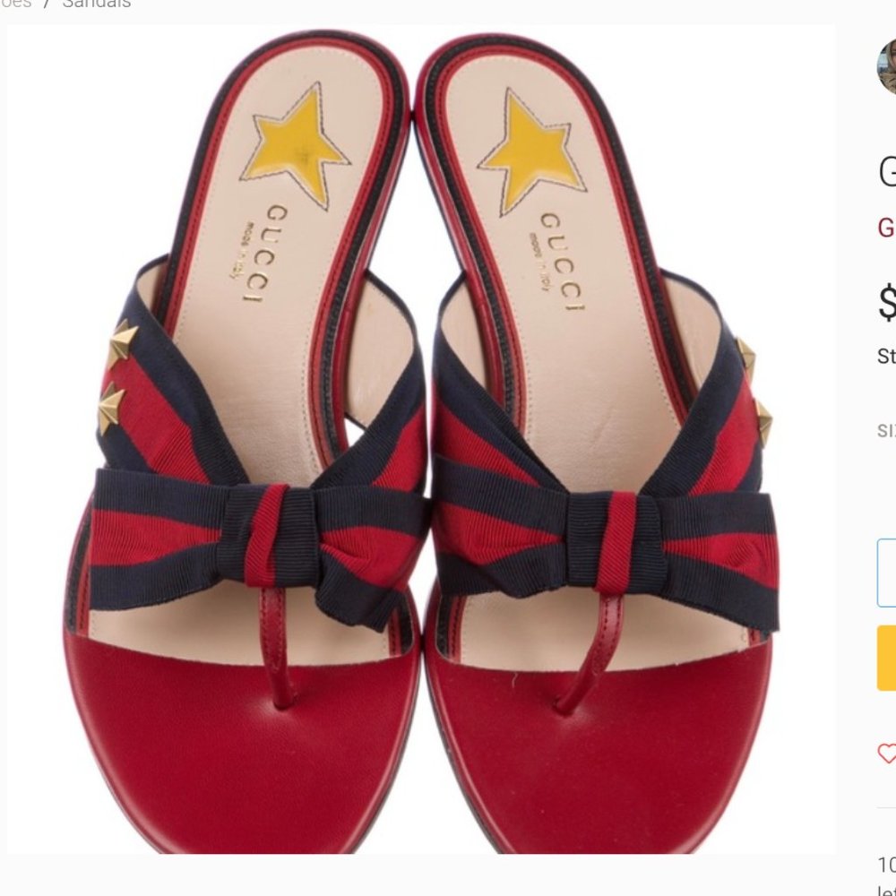 Red Gucci Sandals With Grossgrain Ribbon And Gold Sta… Gem